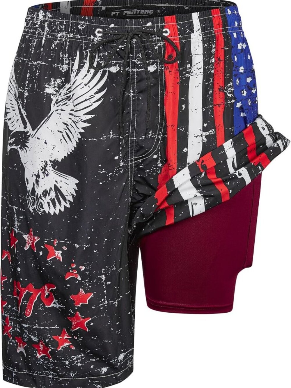Men's 9" Swim Trunks with Compression Liner & Zipper Pockets - Quick-Dry Board